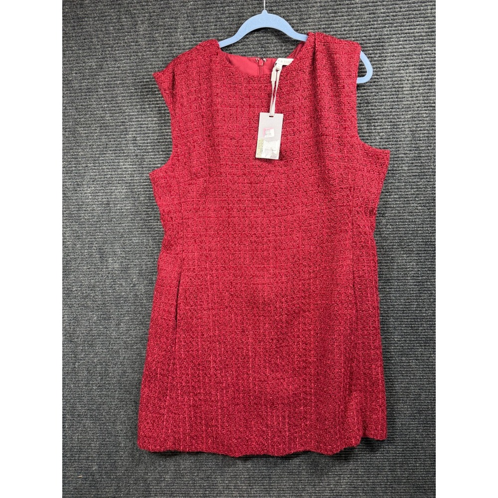 Preston & York Womens Plus Size 18 Beet Red Boucle Tweed Sleeveless Sheath Dress
